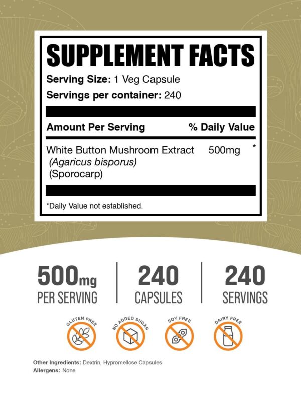 Suplemento de champiñón Agaricus en cápsulas de BulkSupplements