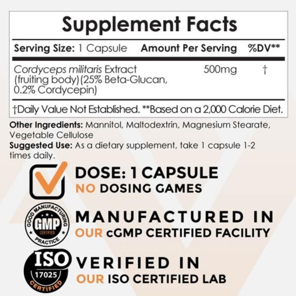 Suplemento Cordyceps militaris cápsulas 500 mg