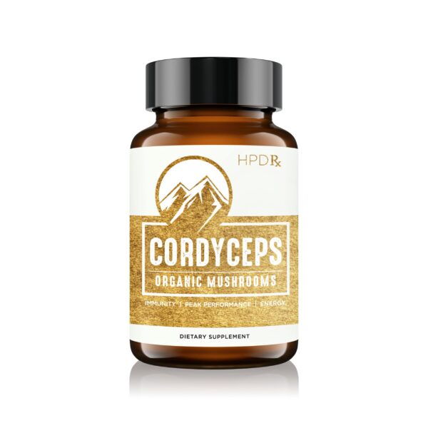 Suplemento de Cordyceps orgánico HPD Rx en botella con cápsulas
