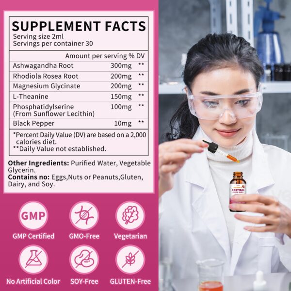 Suplemento de cortisol vegano para mujeres en botella