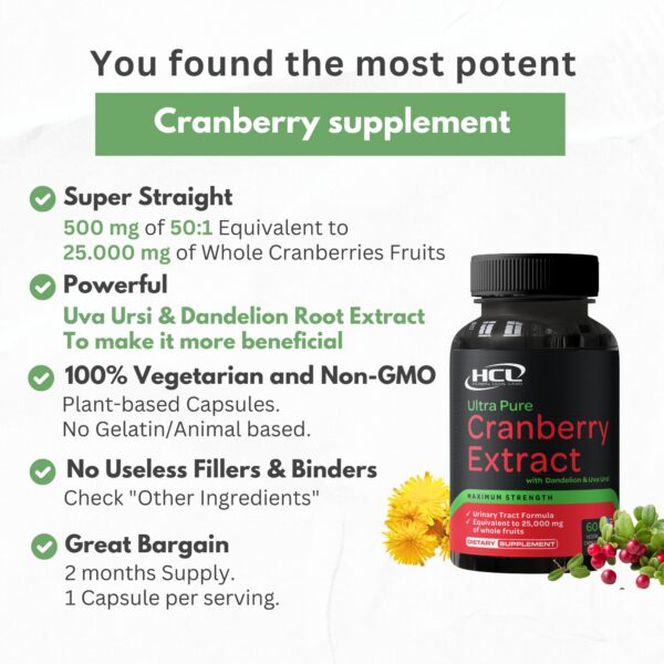 Suplemento cranberry con uva ursi y diente de león