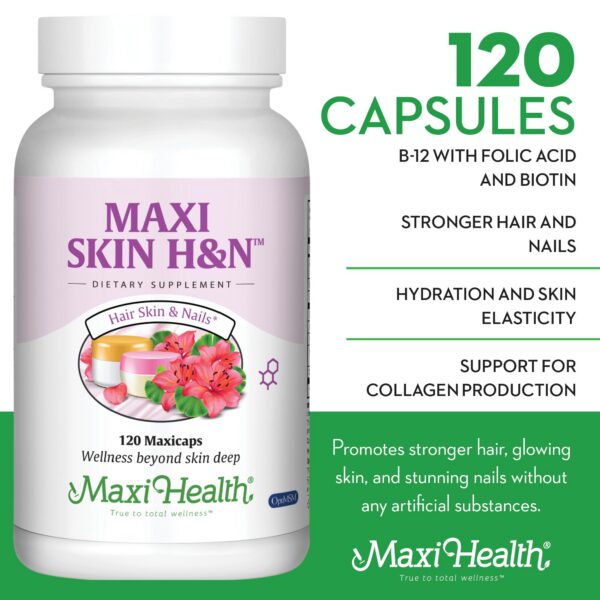 Suplemento para crecimiento de cabello y uñas Maxi Health 120 capsulas