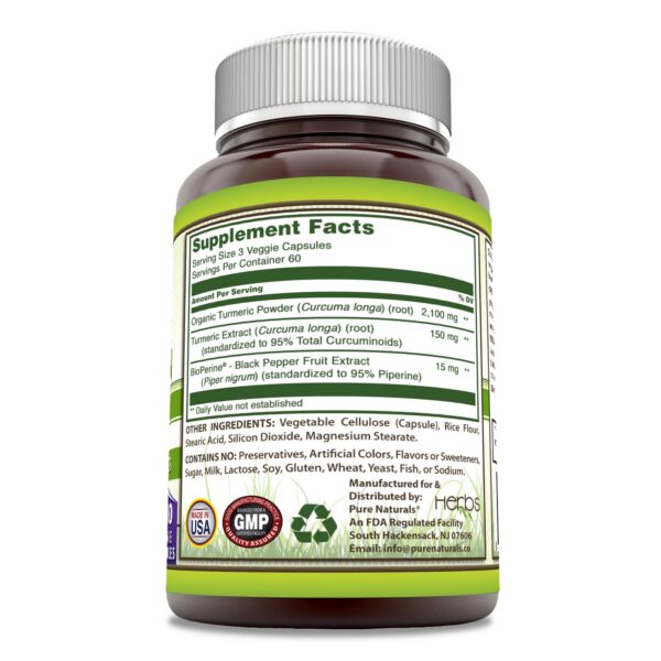 Suplemento cúrcuma con bioperina Pure Naturals imagen lateral