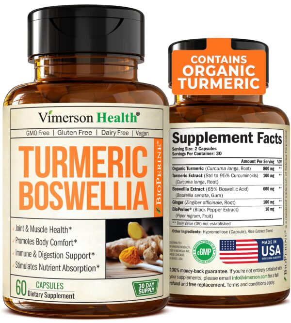 Suplemento de cúrcuma y boswellia Vimerson Health 60 cápsulas