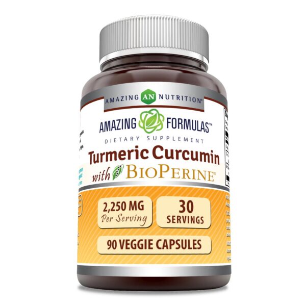 Suplemento de cúrcuma curcumina Amazing Formulas bioperina cápsulas vegetales