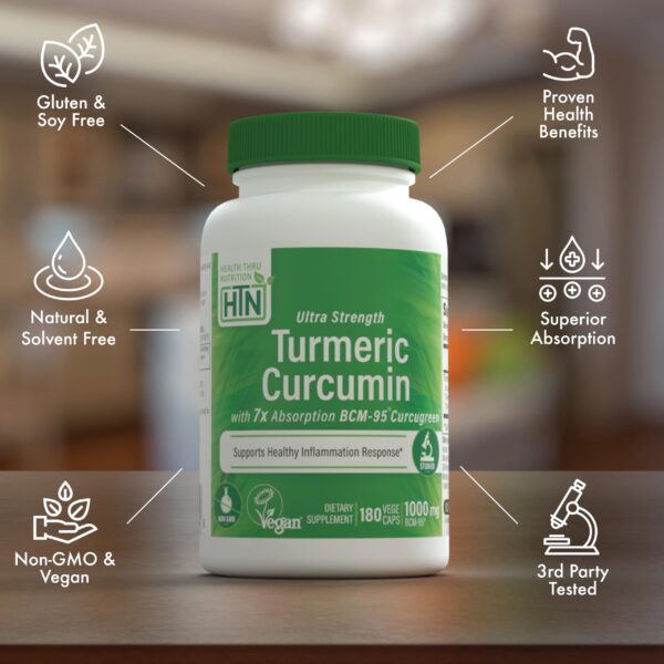 Suplemento cúrcuma curcumina Health Thru Nutrition vista superior