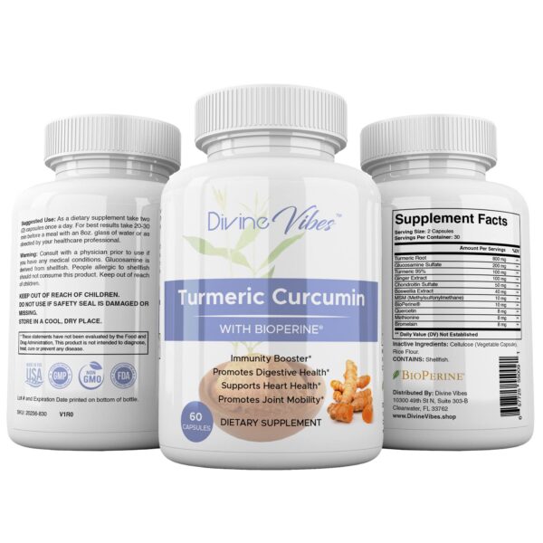 Suplemento natural de cúrcuma curcumina con jengibre y bioperina