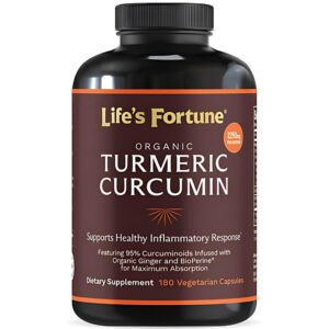 Suplemento cúrcuma curcumina orgánica Life's Fortune 180 cápsulas