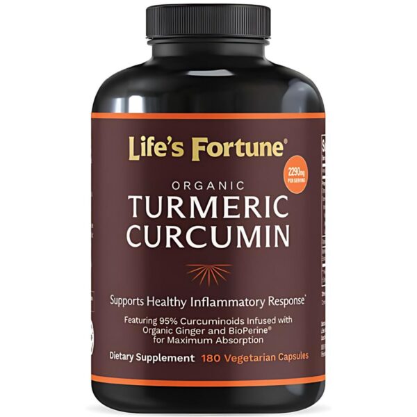 Suplemento cúrcuma curcumina orgánica Life's Fortune 180 cápsulas