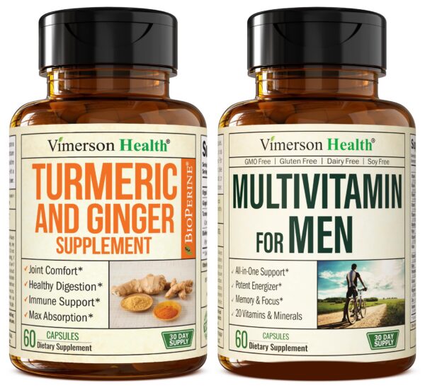 Suplemento de cúrcuma y jengibre en cápsulas para salud articular