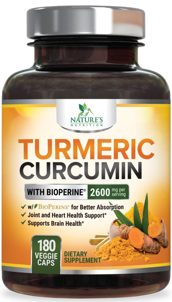 Suplemento cúrcuma Nature's Nutrition 2600mg 180 cápsulas
