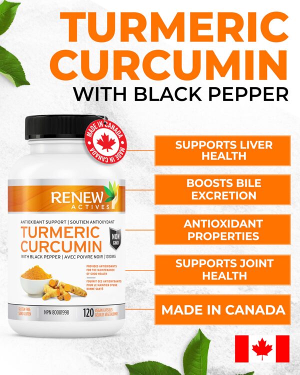 Suplemento curcuma pimienta negra Renew Actives frasco
