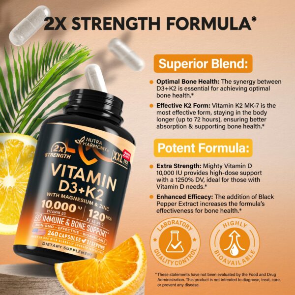 Suplemento D3 y K2 cápsulas lado paquete NUTRAHARMONY