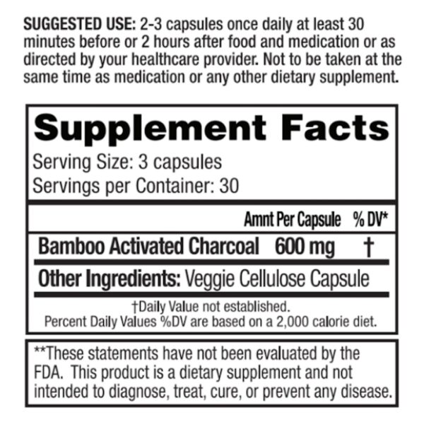 Suplemento detox sin coco carbón activado bambú 90 cápsulas Dr. Tennant's