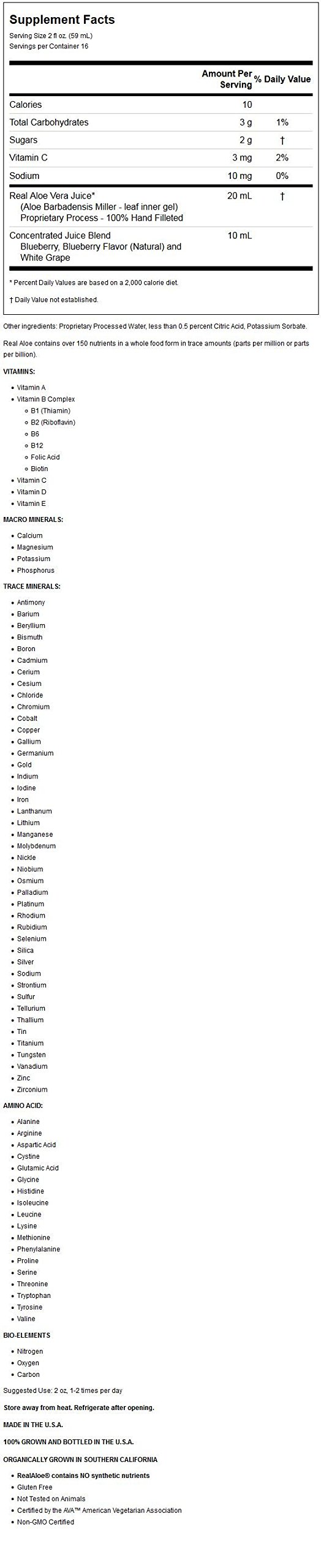 Suplemento dietético de aloe vera con arándano Real Aloe