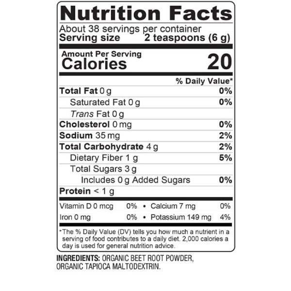 Suplemento dietético de raíz de remolacha orgánica