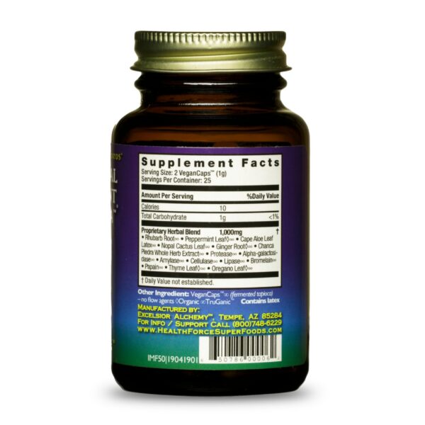 Suplemento digestivo HealthForce SuperFoods laxante herbal 50 cápsulas