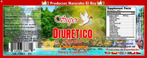 Suplemento diurético El Rey imagen empaque y etiqueta