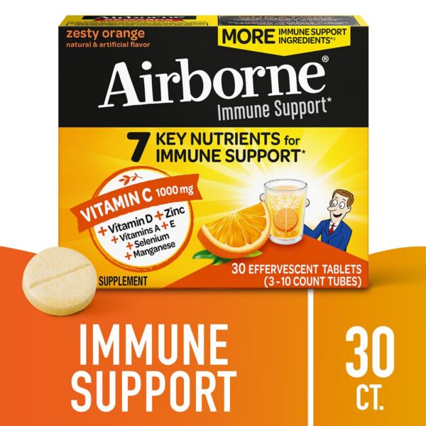 Suplemento efervescente Airborne vitamina c y zinc sabor naranja