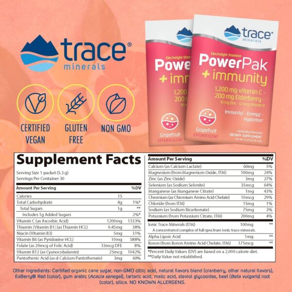 Suplemento efervescente Trace Minerals power pak vitamina c 1200mg