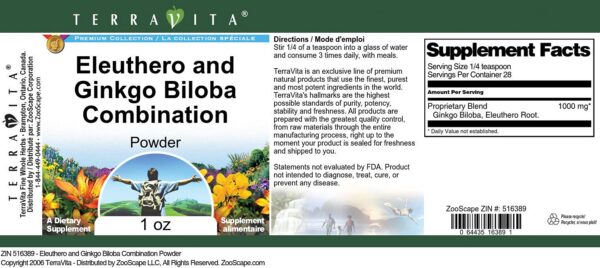 Suplemento Eleuthero y Ginkgo Biloba polvo natural para salud