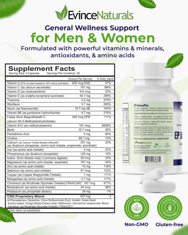 Suplemento EP BalancePlus multivitamínico 180 cápsulas detalle del envase