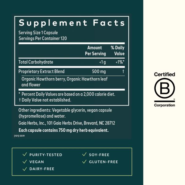 Version 1.0.0 Suplemento de espino Gaia Herbs para salud cardiovascular