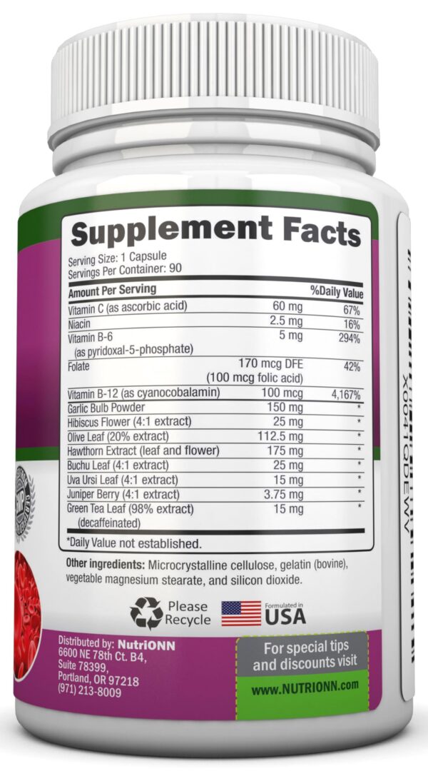 Suplemento con espino, hibisco, ajo y hoja de olivo en cápsulas