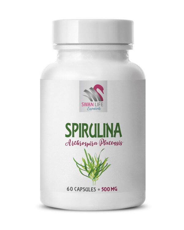 Frasco de suplemento espirulina 500 mg 90 cápsulas Swan Life Essentials
