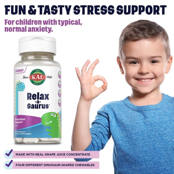 Suplemento para niños con estrés KAL Relax-a-Saurus sabor uva