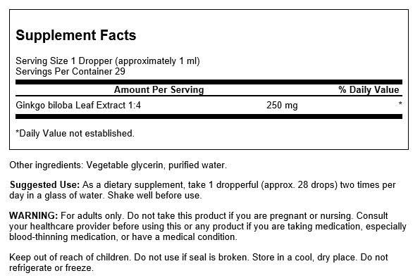 Suplemento extracto líqudo Ginkgo Biloba Swanson 1 fl oz