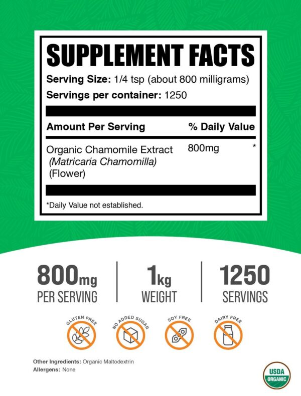 Version 1.0.0 Suplemento extracto de manzanilla BulkSupplements en polvo natural