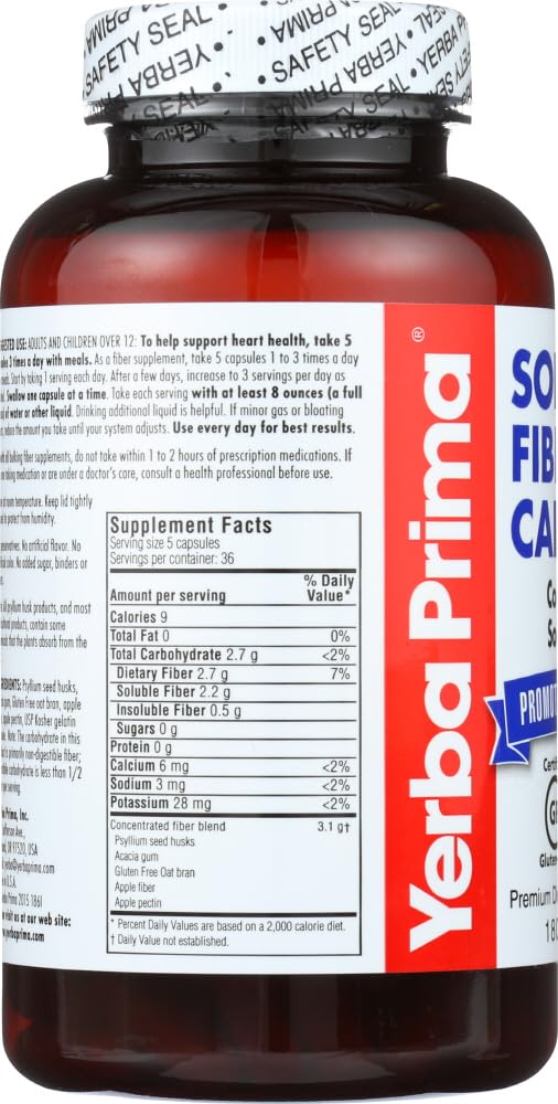 Suplemento fibra dietética Yerba Prima no-OGM sin gluten apto veganos