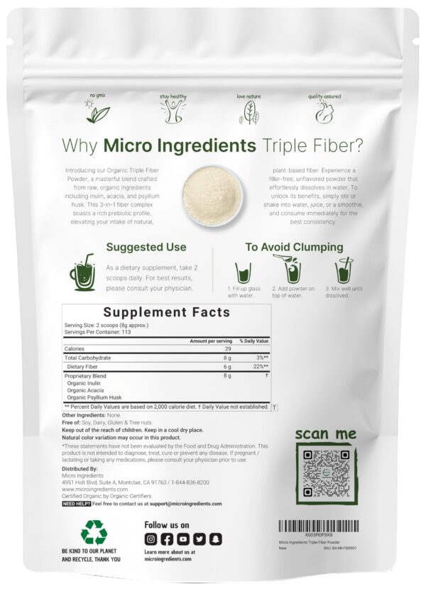 Suplemento fibra inulina acacia psyllium 2 libras vegano