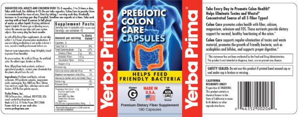Suplemento fibra y minerales Yerba Prima cuidado colon