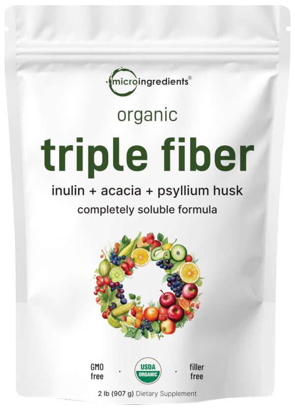 Suplemento fibra orgánica polvo triple 3 en 1 salud digestiva