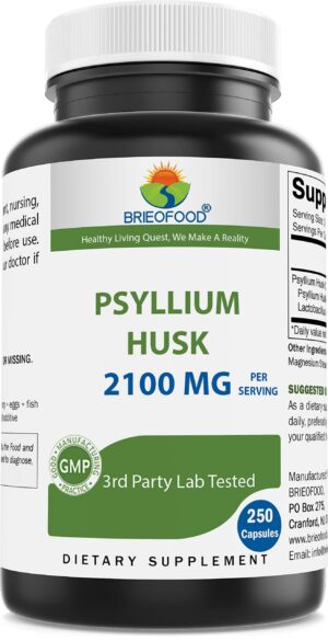 Version 1.0.0 Suplemento fibra psyllium brieofood 2100mg frasco 250 cápsulas