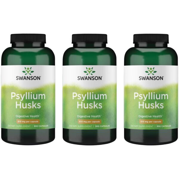 Suplemento fibra psyllium Swanson 610 mg 300 cápsulas paquete 3