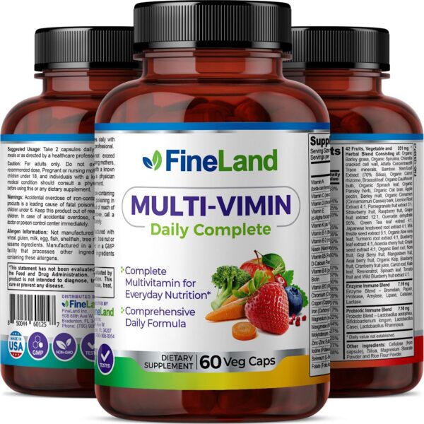 Version 1.0.0 FineLand suplemento multivitamínico con minerales y probióticos en cápsulas veganas