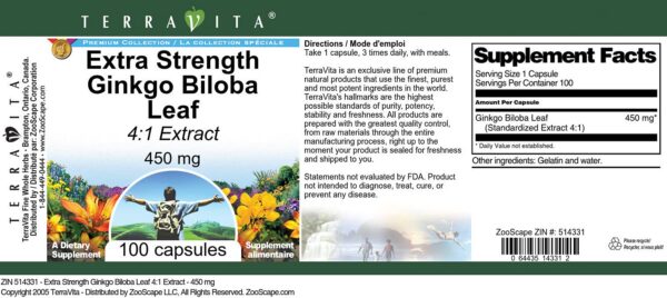 Suplemento ginkgo biloba cápsulas fácil ingestión TerraVita