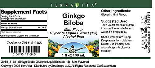 Suplemento ginkgo biloba en extracto líquido sabor menta 1 oz