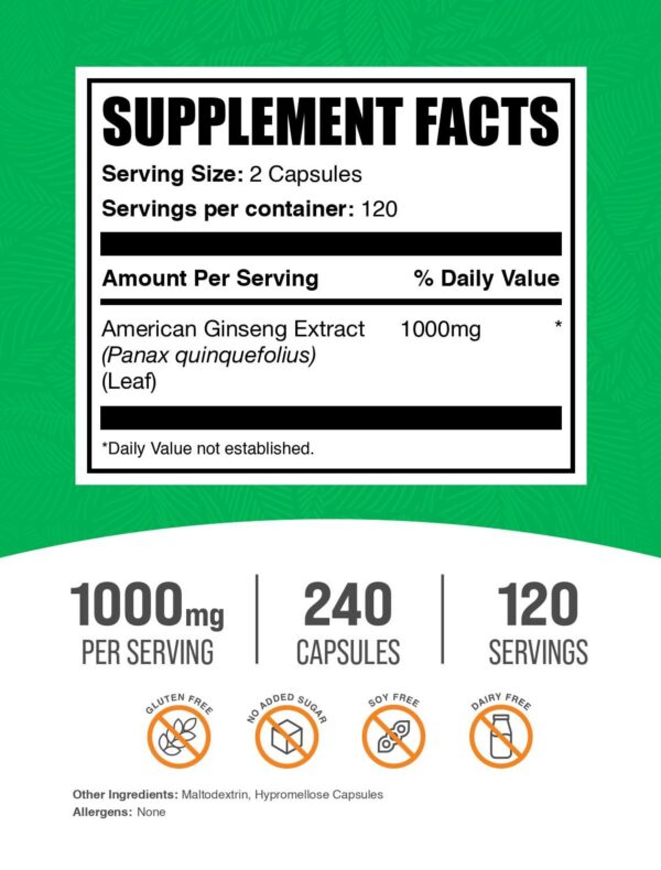 Version 1.0.0 Suplemento de ginseng americano cápsulas veganas 240 unidades BulkSupplements