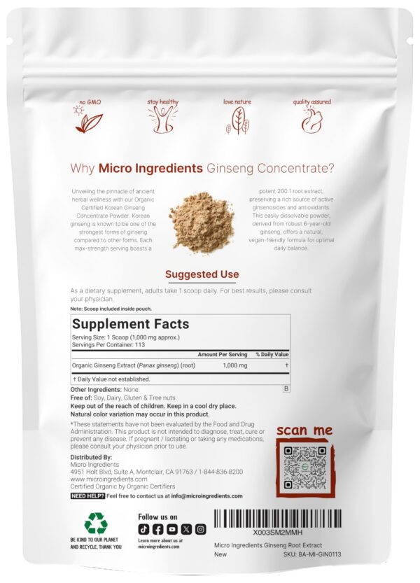 Version 1.0.0 suplemento ginseng coreano polvo micro ingredients orgánico