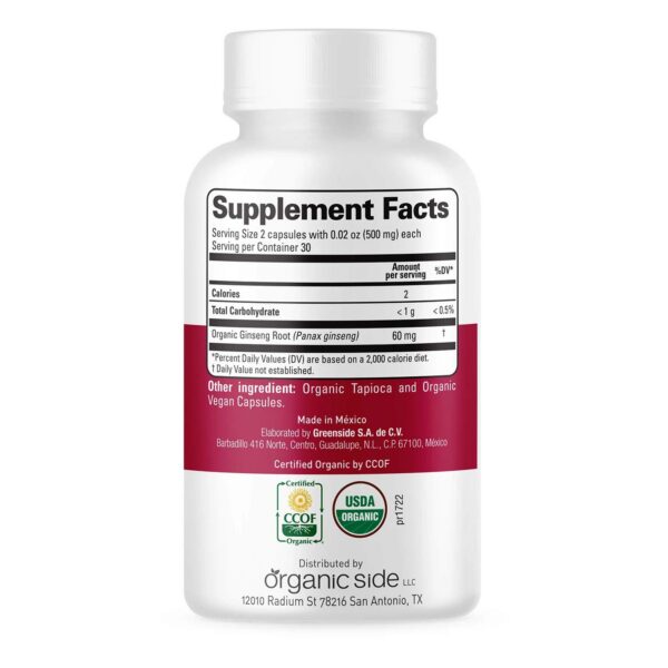 Suplemento natural de ginseng certificado USDA en cápsulas