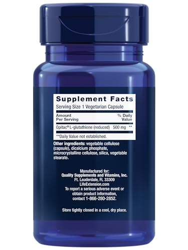 Vista lateral de suplemento de glutatión 500 mg Life Extension