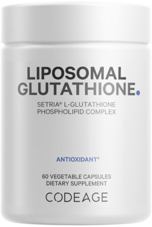 Version 1.0.0 Frasco de suplemento glutatión liposomal Codeage con etiquetas claras
