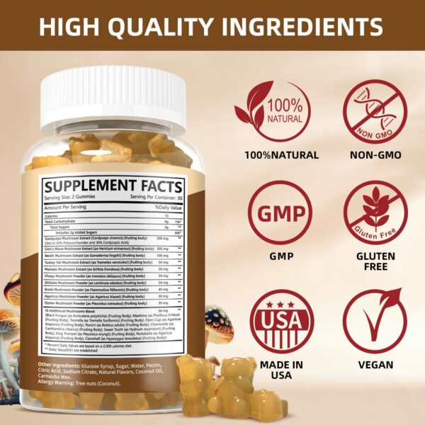 Suplemento de gomitas de hongo para salud cerebral y memoria