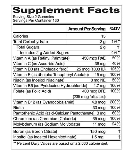 Suplemento gomitas multivitamínicas para adultos 260 gomitas