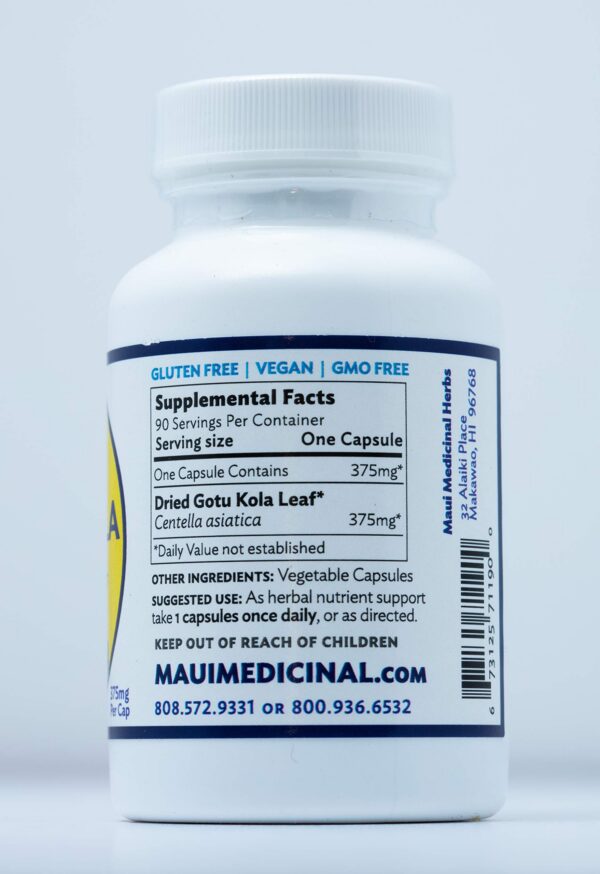 Suplemento Brahmi Centella asiatica Gotu Kola en cápsulas