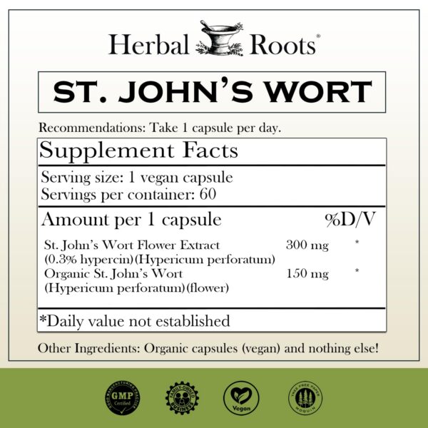 Suplemento de hierba de San Juan Herbal Roots frasco